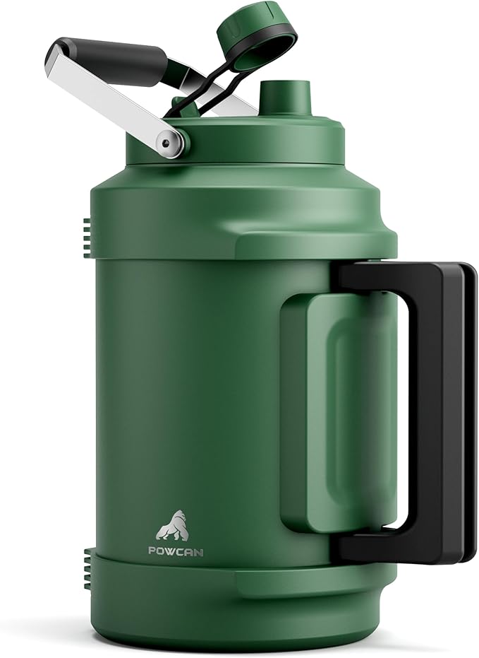 1 Gallon Insulated Water Bottle for Sports: 2-in-1 Straw Spout Lid, Dual Handle, Leakproof, Keep Cold 48H, 128oz Stainless Steel Water Jug for Outdoors, Hiking, Cycling, Camping, Fishing (Forest)