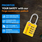 Forge Dual-Opening: Key or Combination Access Lock, TSA Approved Locks for Luggage, Pelican case, Travel, Gym, School, Stainless Steel Shackle.(Yellow, 4 Pk)