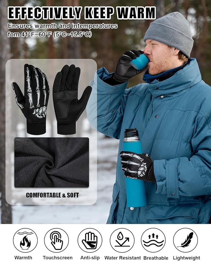 RIGWARL Winter Gloves Men and Women Medium-Thick, Gloves for Cold Weather with Thermal Plush, Touchscreen Running Glove Adjustable Zippered Wrist for Walking The Dog Hiking Camping Cycling Work