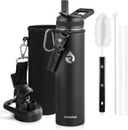 Insulated Water Bottle 24oz, Triple Wall Vacuum Stainless Steel (Cold for 48 Hrs, Hot for 24Hrs), Leak Proof & Non-BPA, 24oz Hydro Water Flask with Paracord Handle & Straw Spout Lids
