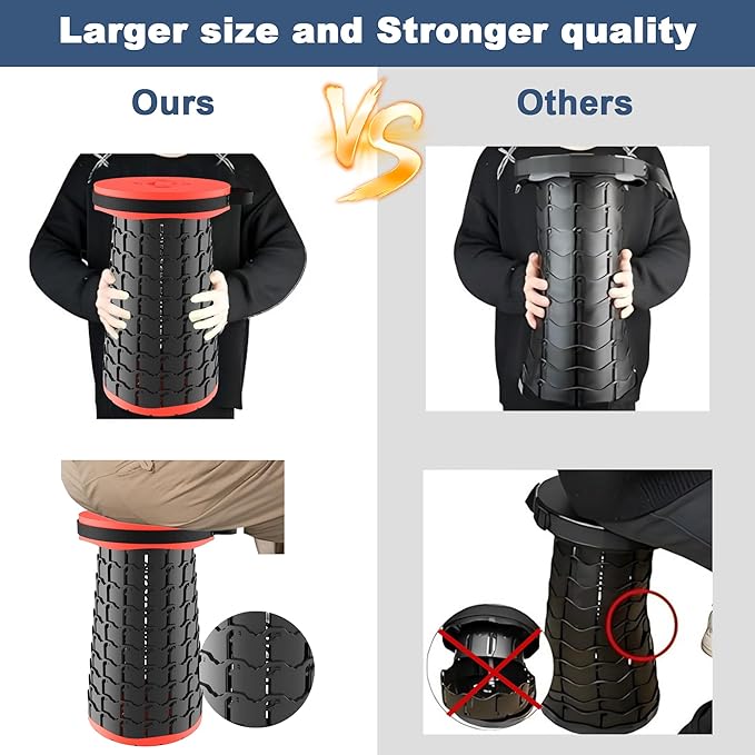 ALEVMOOM Higher 19.7" D 11.8" XXL Collapsible Stool with Cushion, Portable Telescoping More Sturdy Load Capacity 1000Lbs,Retractable Adjustable Camping Folding Stool for Outdoor Hiking BBQ