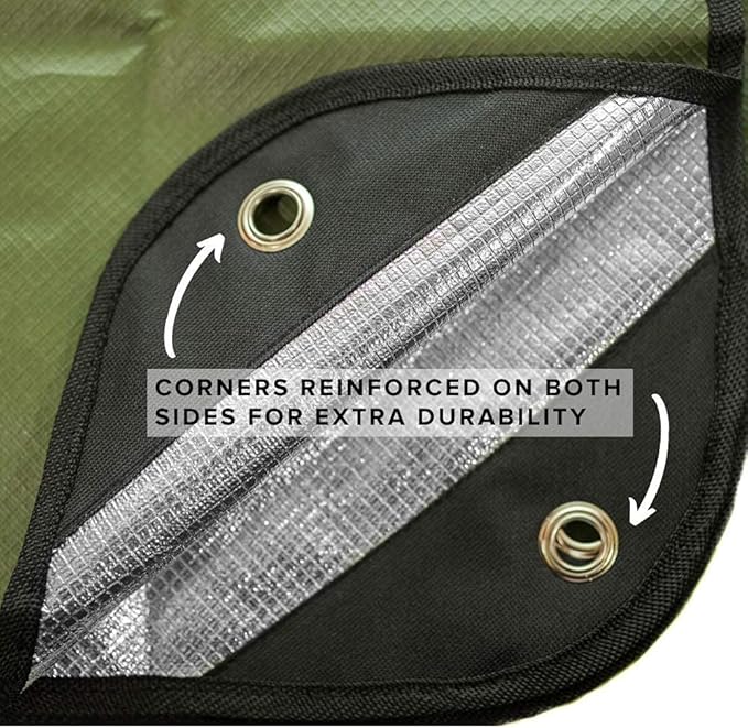 Arcturus Insulated Tarp, Reusable Heavy Duty Thermal Survival Blanket – 60x82in, Reflects 90% Body Heat, Waterproof, Windproof, 3-Layer Design, Reinforced Grommets, Olive Green