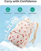 BAGSMART Womens Backpack Small Travel Laptop Backpack for Women, Quilted College Laptop Bookbag, Work Back Pack for Women, Cute Computer Water-Resistant Casual Daypack,Cherry Print