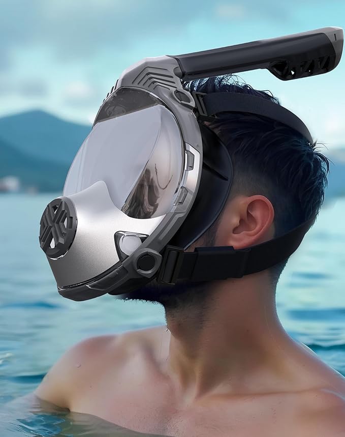 Full Face Snorkel Mask- Snorkeling Gear for Adults with Safe Dry Top Breathing System, Latest Foldable Panoramic View Snorkeling Mask for Men and Women, Anti Fog Anti Leak