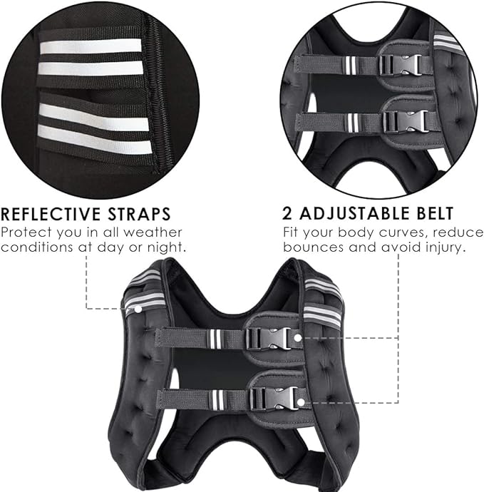Prodigen Weighted Vest for Women and Men 8 12 16 20 25 30 Lbs with Reflective Stripe and Double Adjustable Buckle Straps Weight Vests for Strength Training, Jogging, Cardio, Weight Loss