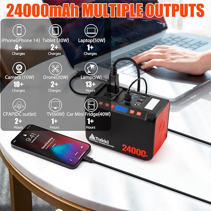 Takki 88.8Wh Portable Power Station Lithium Battery Solar Generator Power Bank with 110V AC Outlet Battery Backup for Camping Home Use Emergency(Solar Panel Optional)