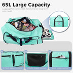 Fmeida 65L Duffle Bag with Shoes Compartment, Foldable Travel Duffel Bags for Men Women, Large Packable Travel Bag Water Repellent & Tear Resistant (Mint Green)