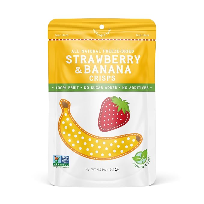 Nature’s Turn Freeze-Dried Strawberry Banana Crisps – Healthy, Gluten-Free, Crispy & Delicious, Plant-Based Snack, Ideal for Cereal, Smoothies, School Lunches, & On-the-Go, Pack of 6 (0.53 oz Each)