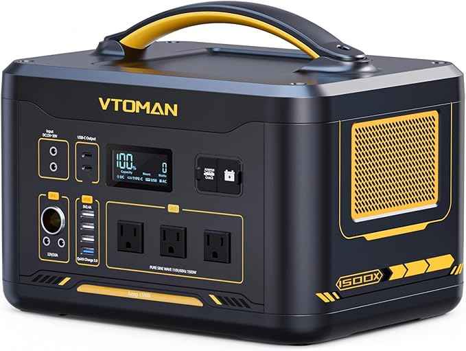 VTOMAN Jump 1500X Portable Power Station, 828Wh Solar Generator 1500W LiFePO4 Battery Power Station, Dual 100W PD Type-C & Regulated DC, Capacity Expandable to 2376Wh for Camping, Travel, Home Backup