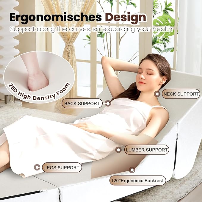 jela Outdoor Chaise Lounge, Waterproof Folding Sofa Bed Lounge Chair, UV Resistant Folding Lounge Chair with Machine Washable Cover, Soft Foam Patio Sofa Chairs Pool Lounge Chaise Chairs (Sand)