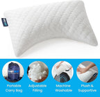 Sidney Sleep Set of 2 Mini Travel Size Neck Pillows - Knee Pillow - Back Lumbar Support - Curved Bed Pillow - 14 x 19 Inches - Adjustable Loft - Carry Backpack Included (White 2 Pack Mini)