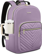 LOVEVOOK Laptop Backpack for Women with Giant Tumbler Holder 17.3 inch,Designer Travel Backpack Laptop Bag College Backpack,Quilted Work Nurse Teacher Backpack Purse Computer Bag Daypack,Taro Purple
