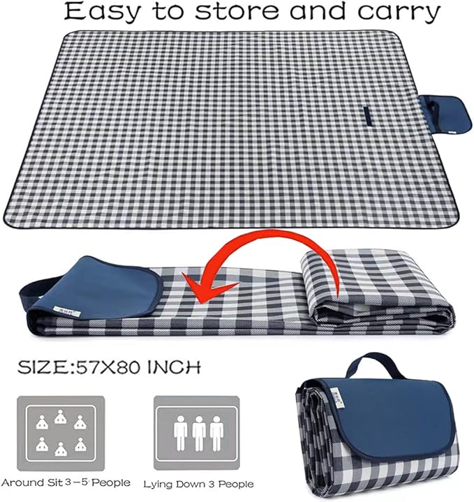 Extra Large Picnic Blanket Beach Blankets, Outdoor Foldable Waterproof Sand Mat for Beach Camping Hiking Travel Family Concerts Grass Park Music Festival Lawn Mats (Dark Blue, 80x60inch)