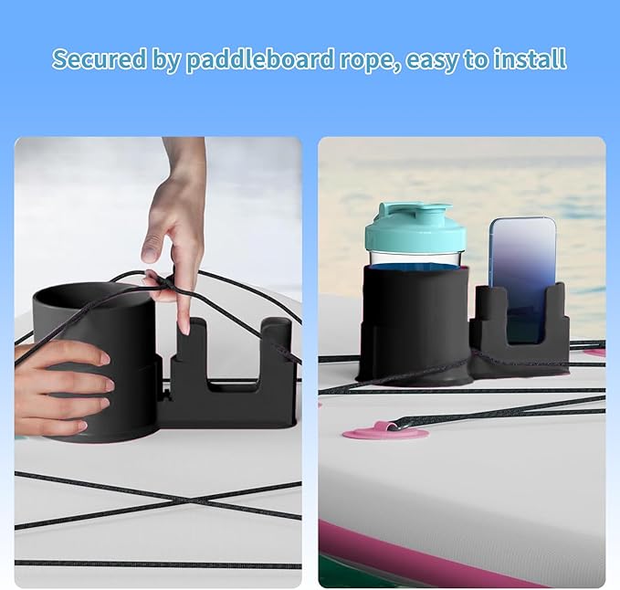 Paddleboard Cup Holder，Non-Tipping Kayak Cup Paddle Board and Stand Up Paddle Board Accessories，2 in 1 Stand Up Paddleboard Drink Holder for Types of Cup Bottle Drink & Phone Holder