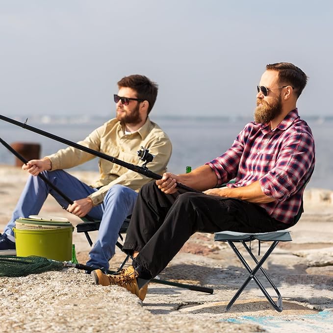 16" Foldable Portable Camping Stool Heavy Duty 350lbs for Adults Hiking, Lightweight Travel Stool with Carry Bag, Black