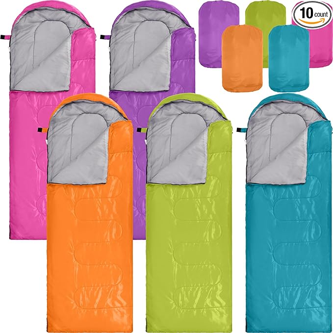 Macarrie 10 Pcs 0 Degree Camping Sleeping Bags Bulk for Adults Cold Weather 4 Season Warm Sleeping Bag with Compression Sack for Homeless Donation Shelter Emergency Hiking