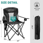 2PCS Mesh Folding Camping Chairs, Oversized Portable Outdoor Chairs, Weight Capacity 325 lbs with Cup Holder, Storage Pocket, Carry Bag Black