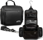 Extra Large (11.8”x11.8”x4”) Hanging Travel Toiletry Bag for Men and Women - Cosmetic Travel Bag With Shoulder Strap - Waterproof Hygiene Bag with Metal Swivel Hook and 19 Compartments for Toiletries