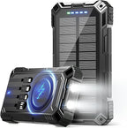 Power Bank 49800mAh Solar Portable Charger Wireless Charging USB-C 15W Fast Charging with 4 Built-in Cables LED Flashlight Battery Pack Compatible with iPhone, iPad, Galaxy, Perfect for Camping