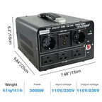 Yinleader 3000W Voltage Converter Transformer(110V to 220V,220V to 110V) Step Up/Down Converter 110/120 Volt - 220/240 Volt w/US Standard Power Cord,Circuit Breaker Protection (VTUS-EU3000)