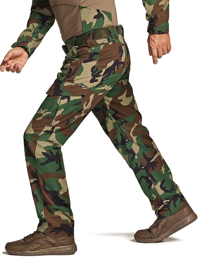 CQR Men's Flex Ripstop Tactical Pants, Water Resistant Stretch Cargo Pants, Lightweight EDC Hiking Work Pants