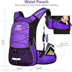 Insulated Hydration Backpack Pack with 3L BPA Free Leak Proof Water Bladder, Large Storage Lightweight Hiking Daypack with Waist Pouches & Cooler Layer, for Running, Biking, Camping, Festival