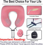 napfun Neck Pillow for Traveling, Upgraded Travel Neck Pillow for Airplane 100% Pure Memory Foam Travel Pillow for Flight Headrest Sleep, Portable Plane Accessories, Rose