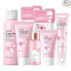 Skin Care Set Sakura Women Beauty Gift Sets Korean Skin Care Kit- Cleanser,Serum,Face Cream,Toner,Eye Cream,Mud Mask-Skin Care Routine Kit (One Size, Cherry Blossom-StyleA-Bae Moisturizing)