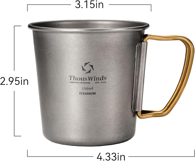 Titanium Mug, 250ml Camping Coffee Mug Water Cup with Foldable Handle Outdoor Cup for Backpacking Hiking Cooking