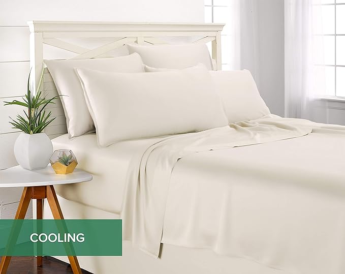 Twin XL Sheets by Pure Bamboo, Genuine 100% Organic Viscose Derived from Bamboo Bed Sheet Set, Luxuriously Soft & Cooling, Double Stitching, Lifetime Quality Promise (Twin XL, Ivory)