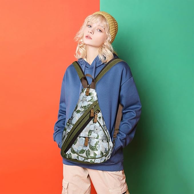 KL928 Canvas Sling Bag - Small Crossbody Backpack Shoulder Casual Daypack Rucksack for Men Women(Large Version)