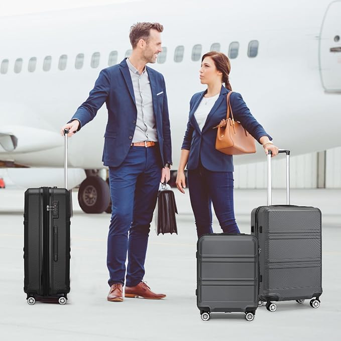 Kono 3 Piece Luggage Sets Expandable(only 28") Lightweight with Spinner Wheels TSA Lock Hardside Travel Rolling Suitcases 20in 24in 28in Carry on Black