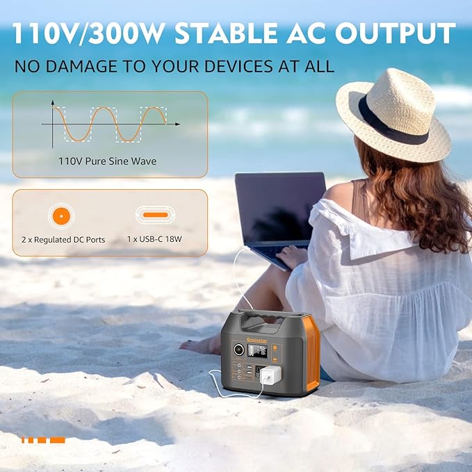Enginstar Solar Generator, 296Wh Portable Power Station, 110V Pure Sine Wave, 80000mAh Backup Battery Power Supply for CPAP Outdoor Camping, Traveling, and Emergencies