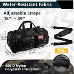 Tactical Gym Bag for Men，70L Large 3 in 1 Sports Duffle Bag with Shoes Compartment for Travel,Water Resistant Travel Backpack Weekender Overnight Bag with Wet Pocket for Women