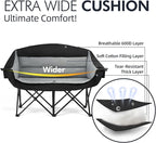 Double Camping Chair Loveseat - 2 Person Oversized Camping Couch for Adults Padded Heavy Duty Outdoor Lawn Beach Portable Folding XL Chairs with Cup Holders and Carry Bag Support 600lbs, Black/Grey