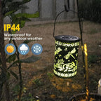 2 Pack Dragonfly Hanging Solar Lanterns Outdoor Waterproof,Black Metal Hollowed-Out Decorative Lanterns Solar Lights for Outside Yard Porch Tabletop Stairs Garden Decor