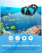 Greatever Dry Snorkel Set,Panoramic Wide View,Anti-Fog Scuba Diving Mask,Professional Snorkeling Gear