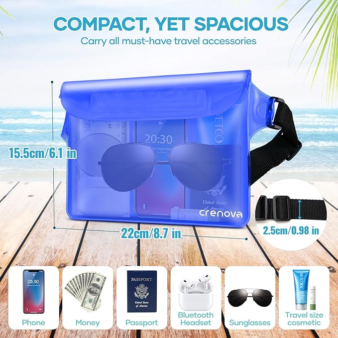 Waterproof Bag Fanny Packs for Women, Cruise Vacation Essentials Waterproof Pouch for Phone Passport Purse, Floating Dry Bags for Beach Water Park Boating Fishing Diving Surfing Kayaking Accessories