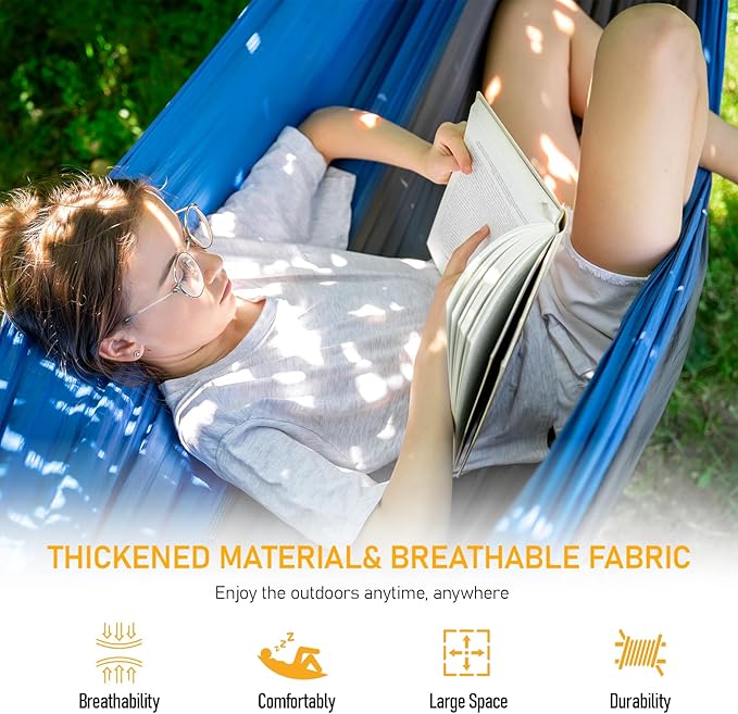 Camping Hammock Lightweight, Portable Hammocks with Tree Straps, Travel Swing Nylon Camp Hammocks for Adult Kids, Outdoor Essentials for Hiking Beach Backpacking