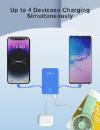 6000mah Ultra Slim Built in Cables Power Bank, Card Size Built in USB C Cords Battery Pack Portable Charger for Phones, 3 Output External Battery Pack Compatible with iPhone, Samsung, Deep Blue