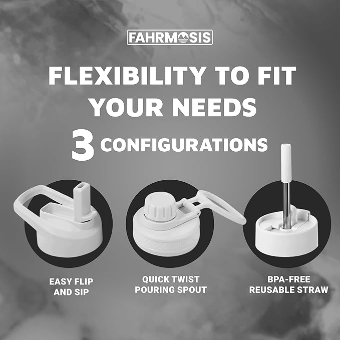 40 Oz Water Bottle with Straw Stainless Steel Sports Water Bottle with 3 Lids (Straw, Chug and Flip Lid) Insulated Leak Proof Metal Jug for Men & Women - White Marble