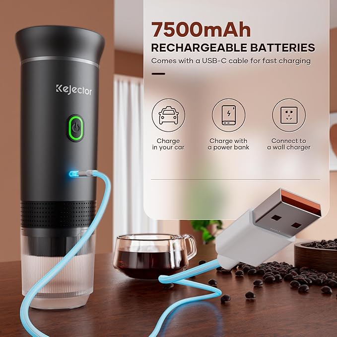 kejector Portable Coffee Maker Espresso Machine for Travel Nano Car Coffee Maker Compatible with Ground Coffee & NS Capsule for RV, Hiking Camping Office, Travel Espresso Maker Electric Gray