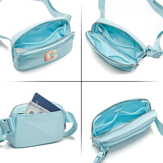 Gitus Gifts for 7 8 9 10 11 Year Old Girls Belt Bag Fanny Pack Crossbody Bags with Initial Letter Patch Birthday Gifts for Daughter Sister Friends Teen girls (Icing Blue-C)