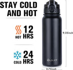 Oldley Insulated Water Bottle 20oz Water Bottles with Straw, Stainless Steel Water Bottle with 3 Lids, Double Wall Vacuum Bottles for Adult Kids, Sports Bottles for School Travel, Black