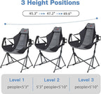 Hammock Camping Chair, 3 Heights Swinging Chair with Adjustable Backrest, Folding Rocking Chair with Head Pillow&Cup Holder, Outdoor Chairs for Camping and Hiking, Supports 350lbs, Black