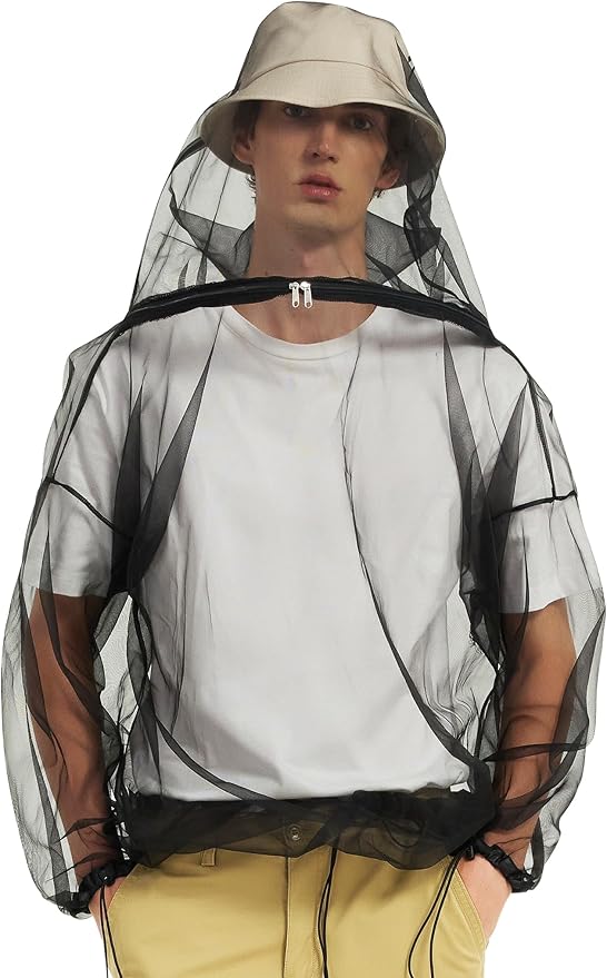HENNCHEE Mosquito Suits for Adult, Mesh Net Bug Hooded Jacket Pant, Outdoor Full Body Protection Mosquito Proof Clothing