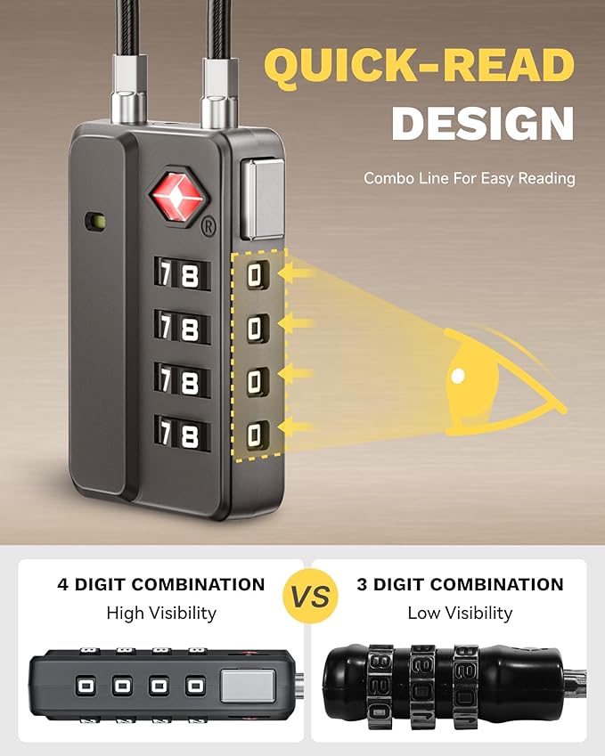 LUGGEX TSA Locks for Luggage, One-Button Reset TSA Approved Luggage Locks, Suitcase Locks, Ease of Use & Durable