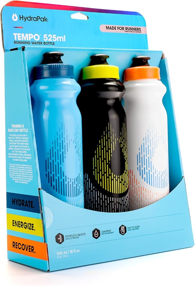 HydraPak Tempo Handheld Running Water Bottle 3-Pack - Made for Runners, Marathon Training and Race Day Squeeze Bottle. Perfect for Hydration, Electrolytes, Recovery and Nutrition Mixes.