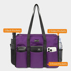 TOPDesign Utility Water Resistant Tote Bag with 13 Pockets, Top Zipper Closure & Thick Bottom Support, for Working Women