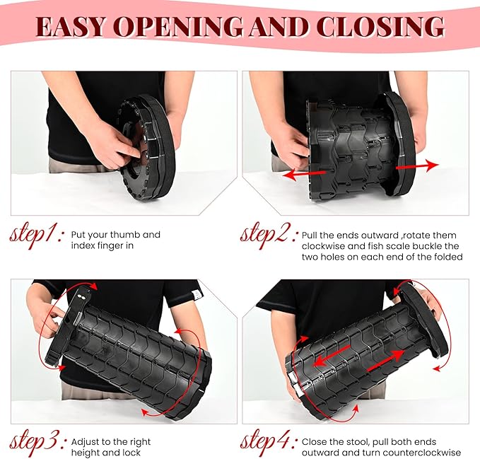 2 Pack Upgraded Collapsible Stool Folding Stool with Cushion,Retractable Folding Stool Max Load Capacity 400lbs, Portable Telescoping Stools for Camping Hiking Outdoor BBQ -Black